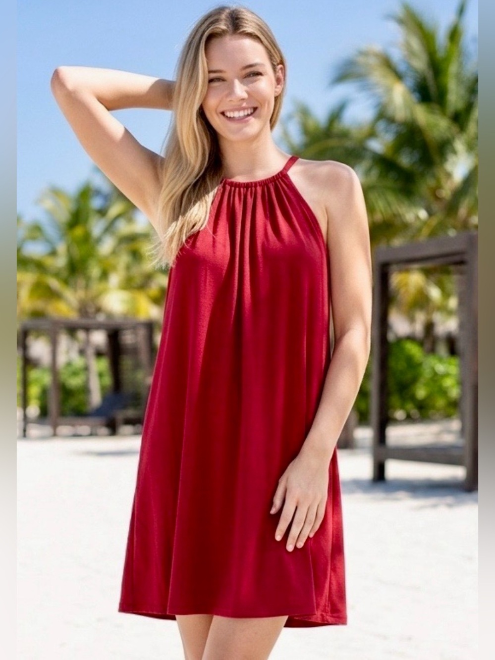 Old Navy Red Sleeveless Babydoll Halter Style Dress M